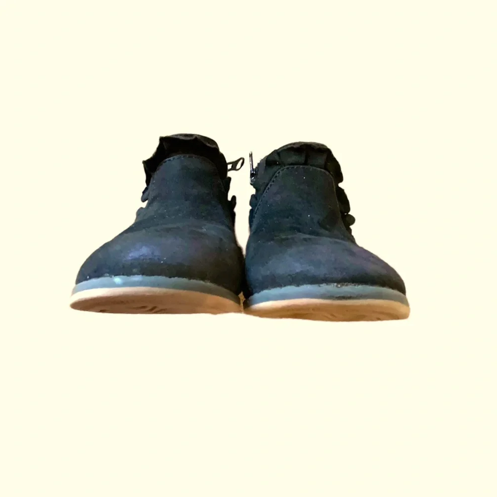 Cat And Jack Boots Black Suede  Ankle With Ruffle and Zipper Girls Size 8